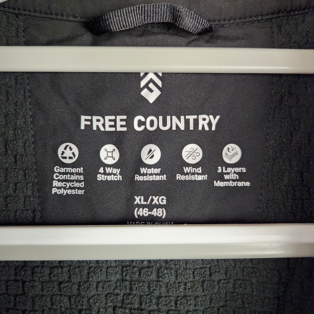 Free Country Jacket Mens XL Black Softshell Full Zip Water Resistant Stretch